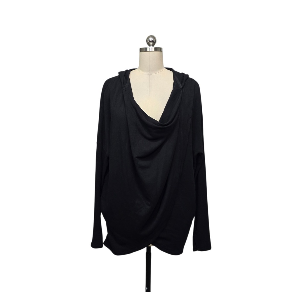 Athleta Womens Black Purana Draped Cowl Neck Wrap Hoodie Size Medium